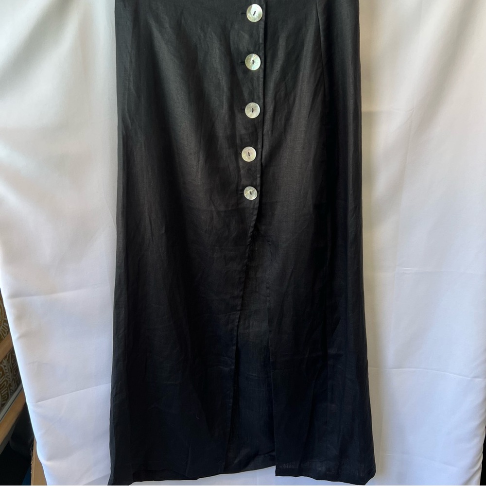Lulu's Black Maxi A-Line Linen Skirt